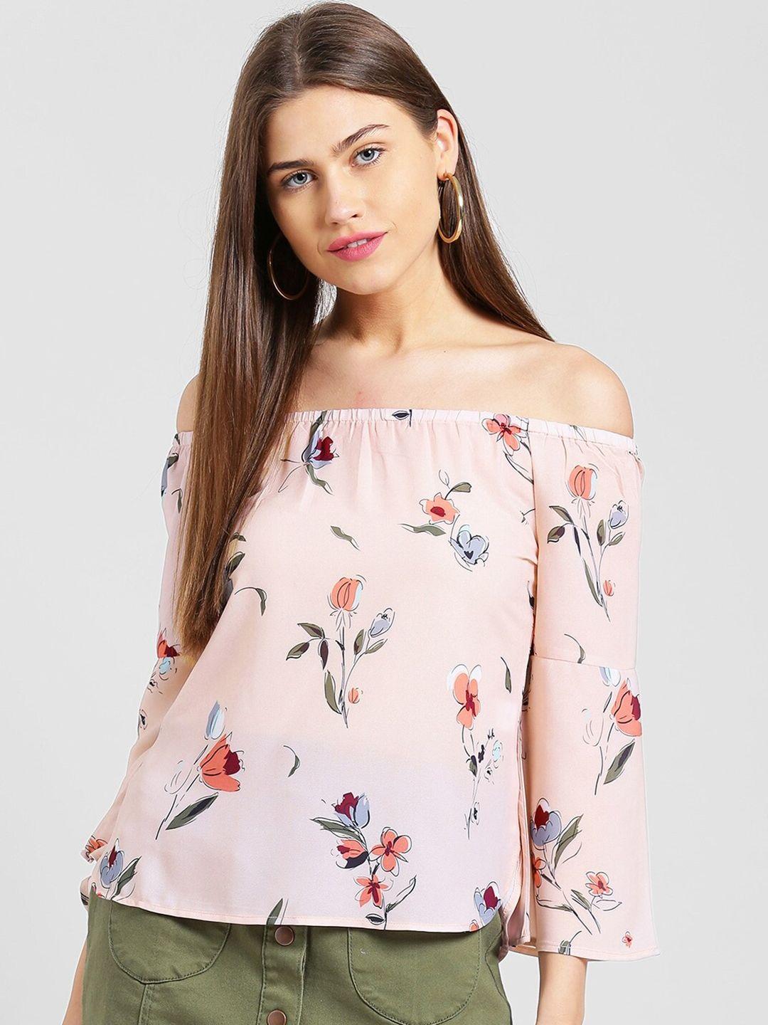 be indi women pink floral print off-shoulder bardot top