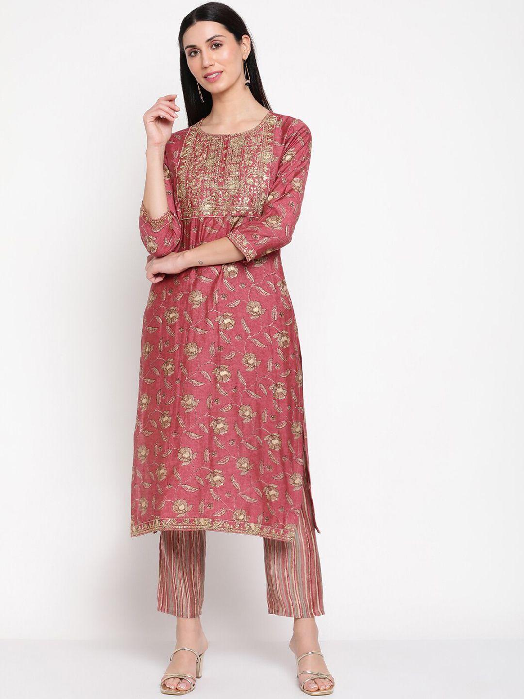 be indi women pink printed chanderi silk trousers