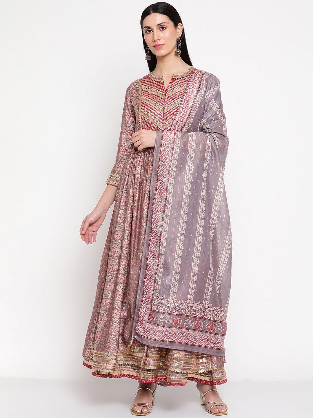 be indi women printed  gotta patti chanderi silk kurta with sharara & with dupatta