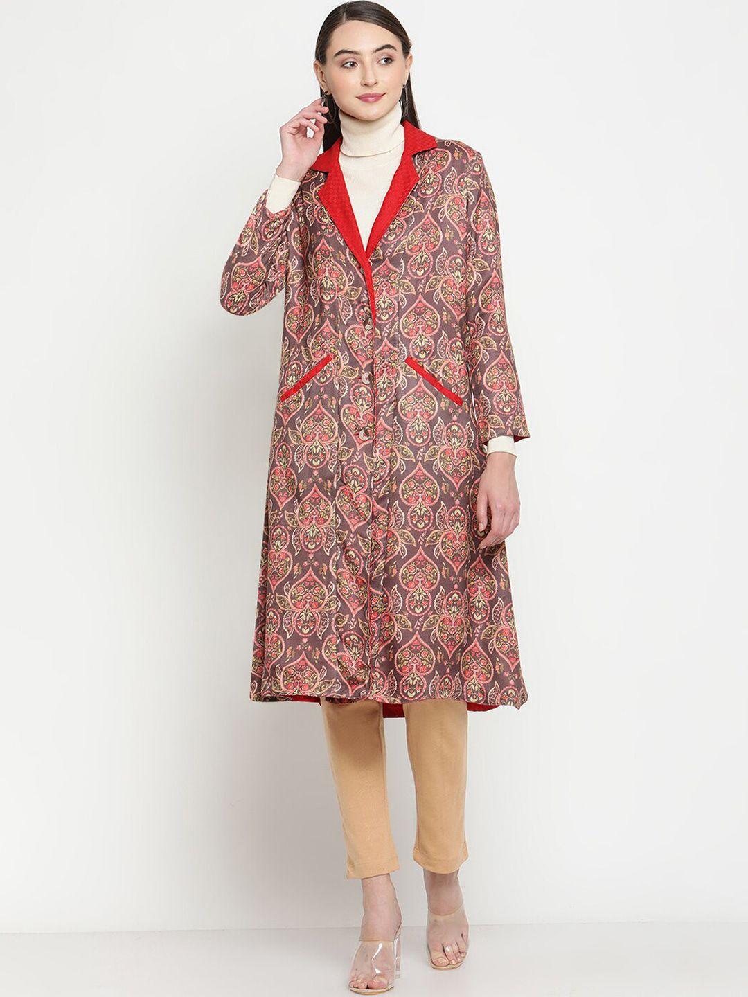 be indi women printed acrylic single-breasted reversible overcoat