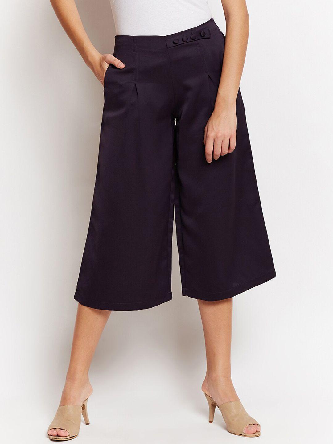 be indi women purple smart flared culottes trousers