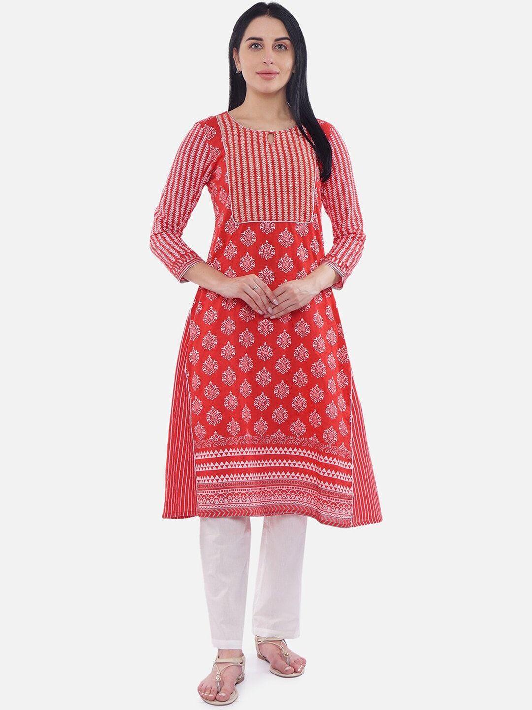 be indi women red ethnic motifs printed with sequinned work kurta