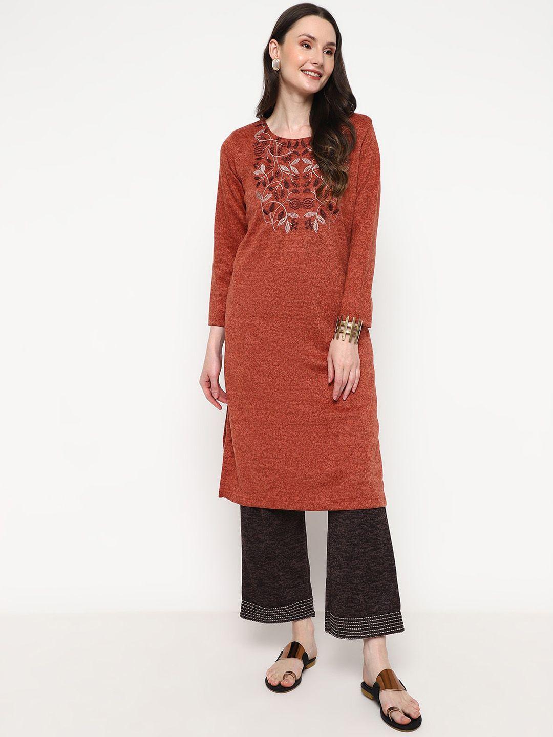 be indi women rust embroidered kurta