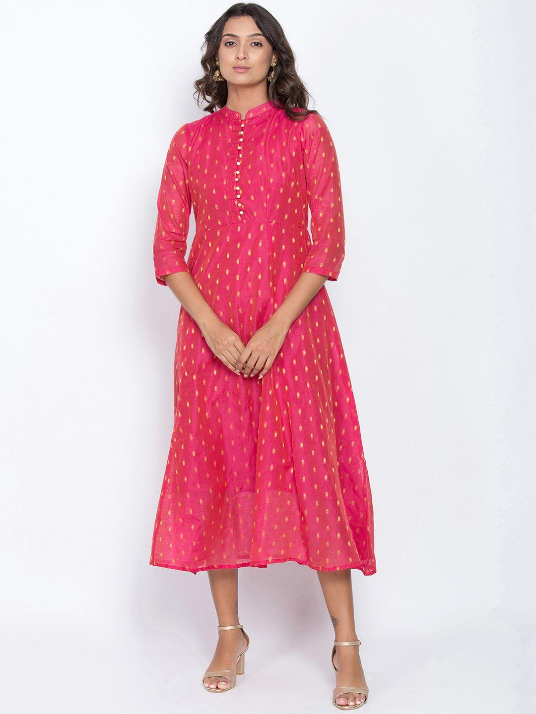 be indi women self design fuchsia fit and flare dress