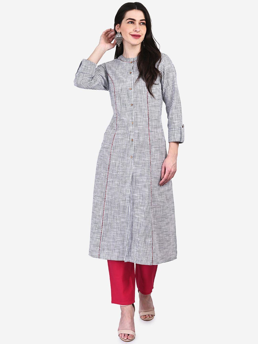 be indi women white & black striped panelled kurta