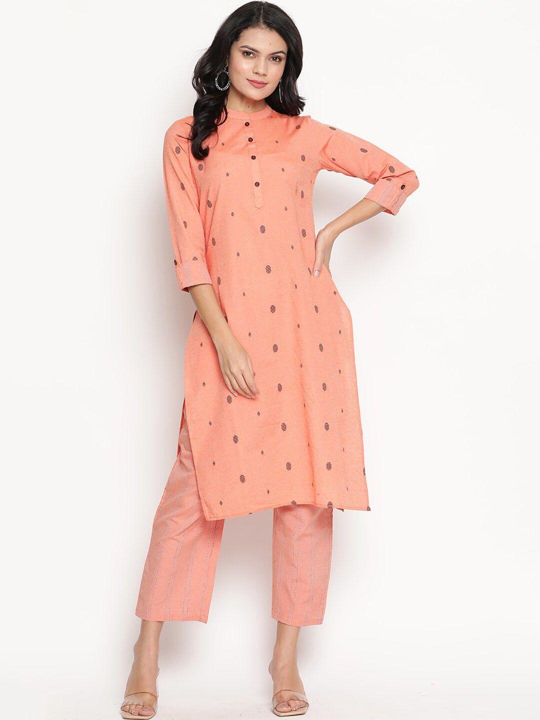 be indi women woven design pure cotton kurta with trousers