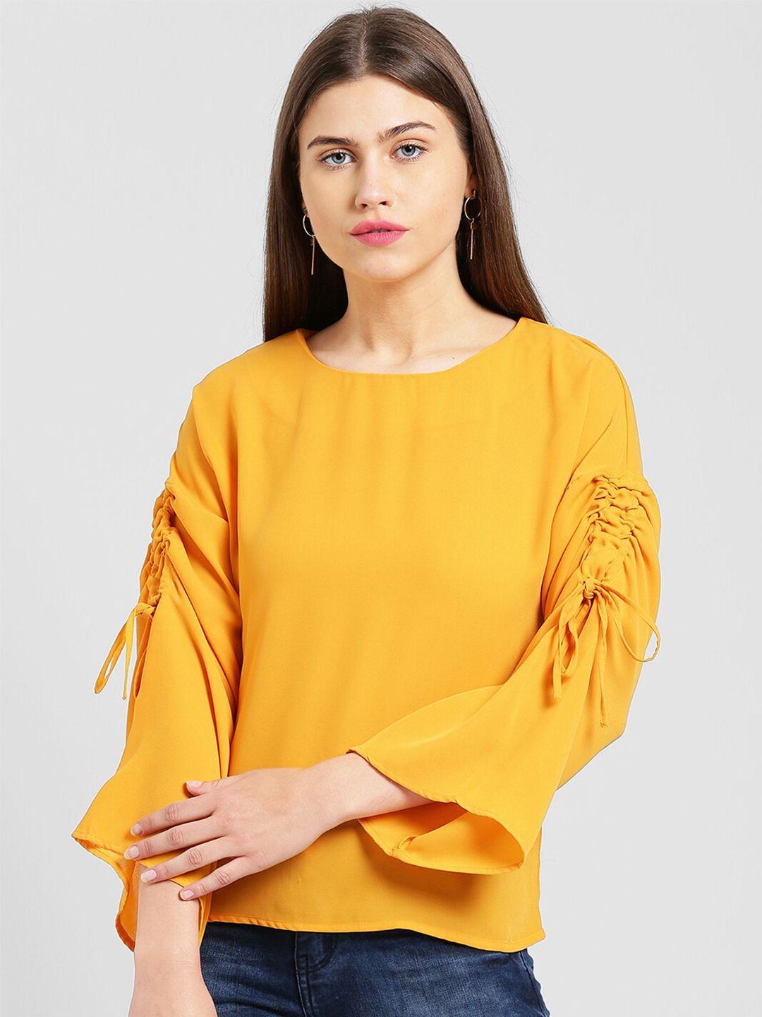 be indi women yellow extended sleeves pure cotton casual top