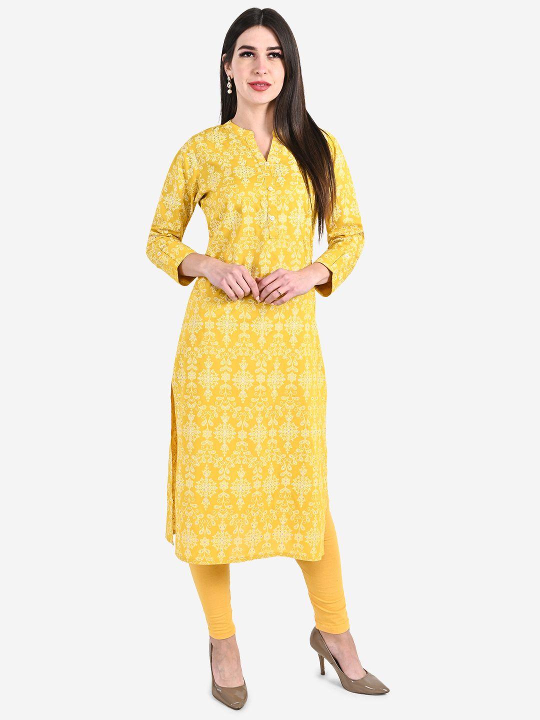 be indi women yellow floral print kurta