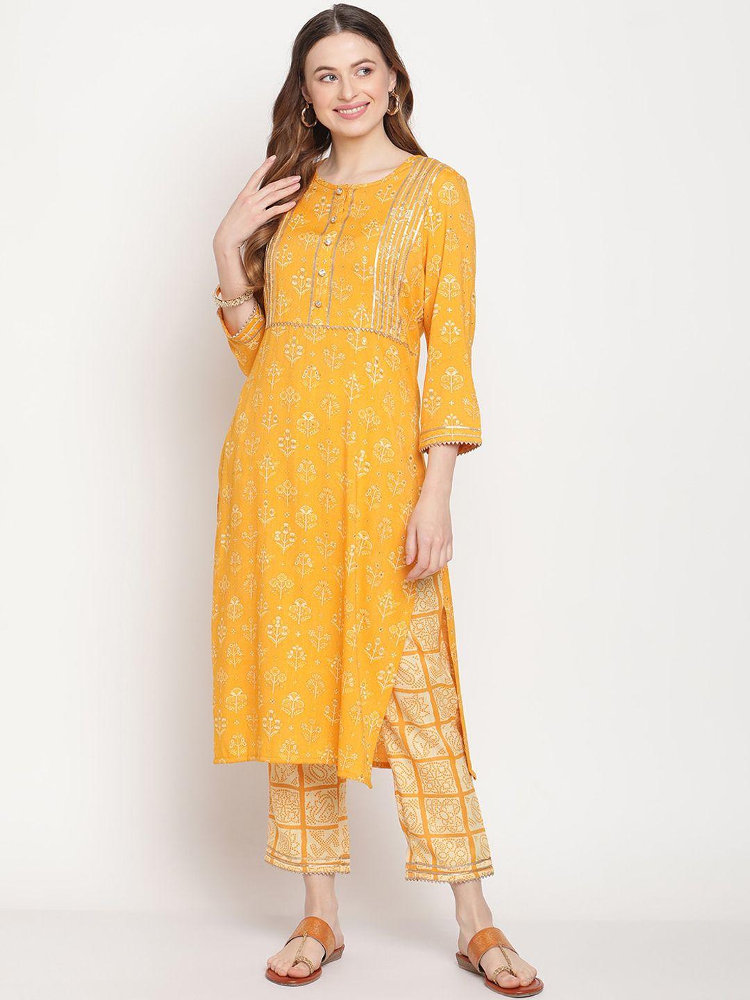 be indi women yellow panelled gotta patti kurti with trousers