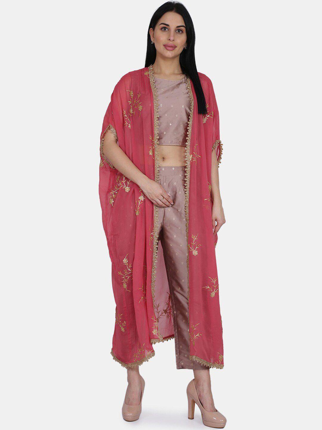 be indi zari crop top with palazzos & embroidered cape
