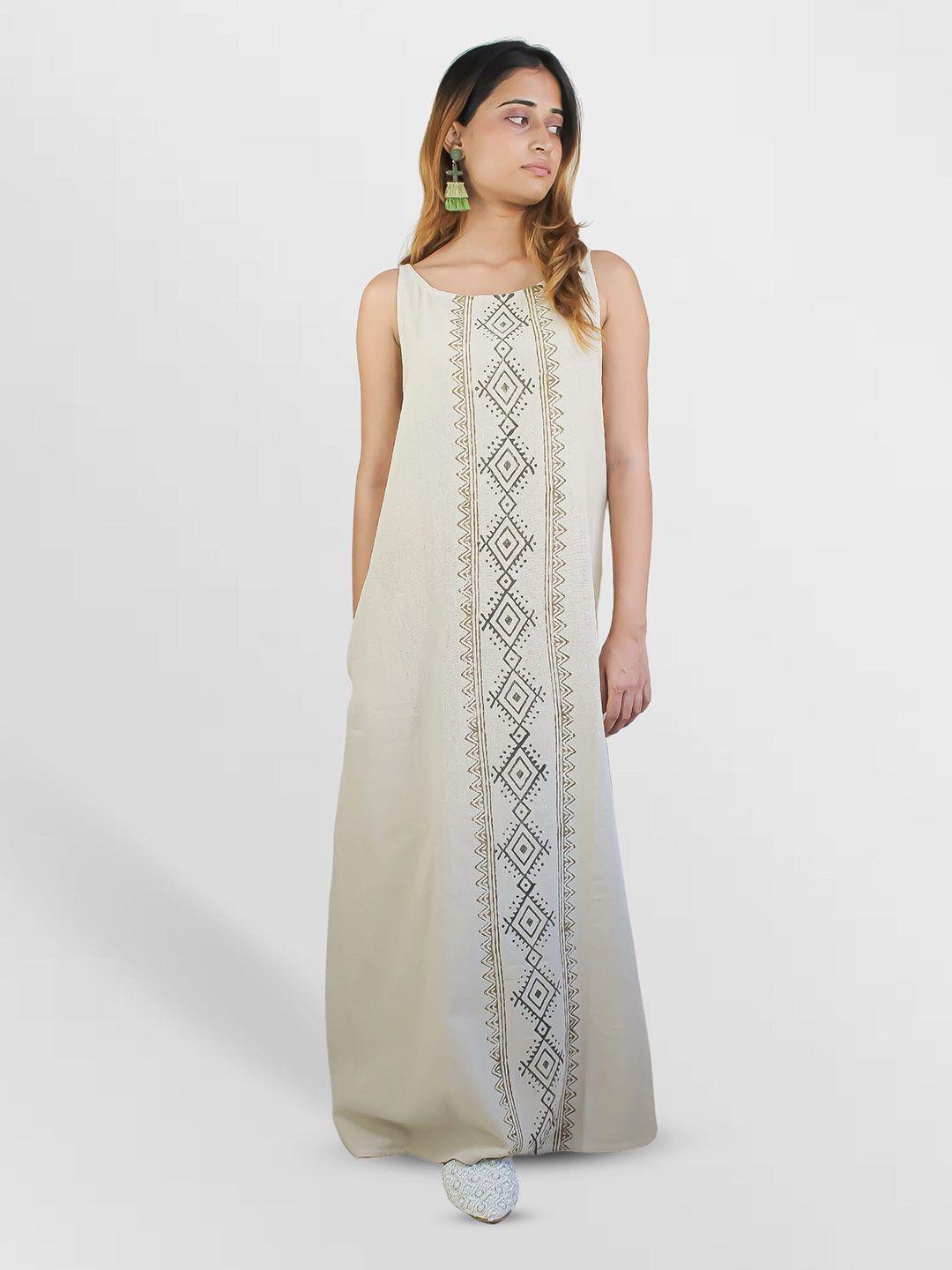 be sunset ibiza beige print maxi dress