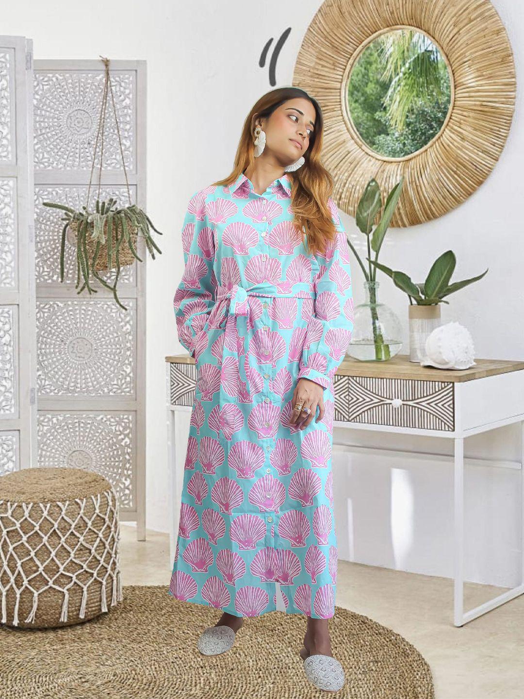 be sunset ibiza conversational printed shirt collar tie-up maxi dress