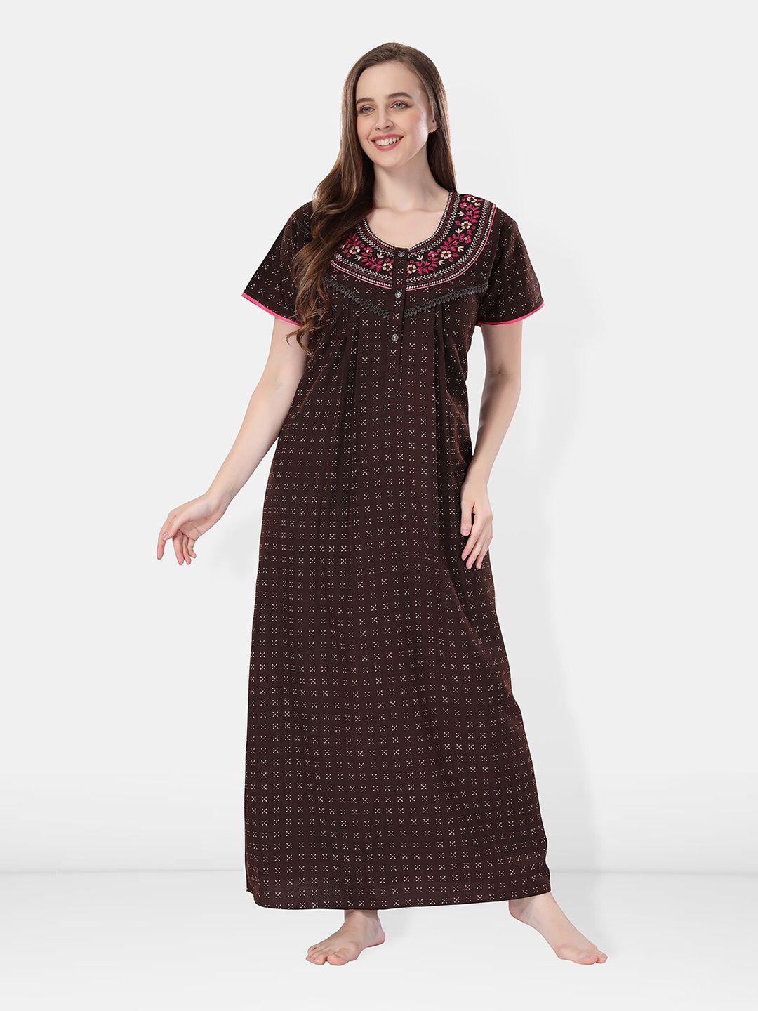 be you brown embroidered maxi nightdress