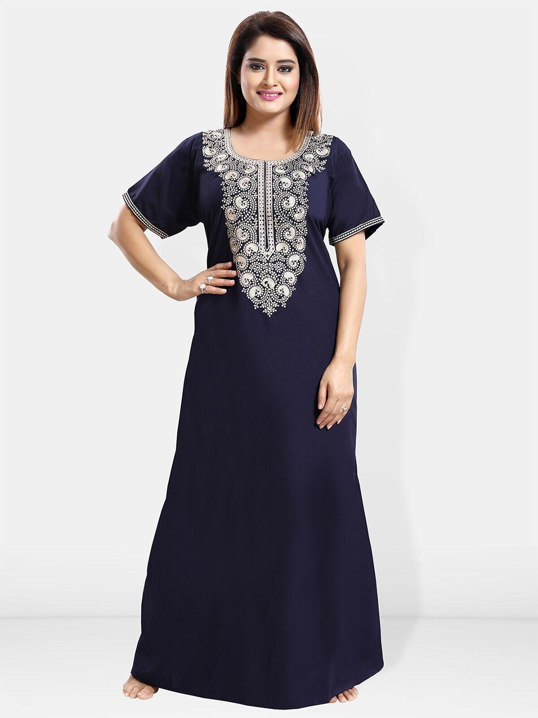 be you ethnic motifs embroidered maxi nightdress