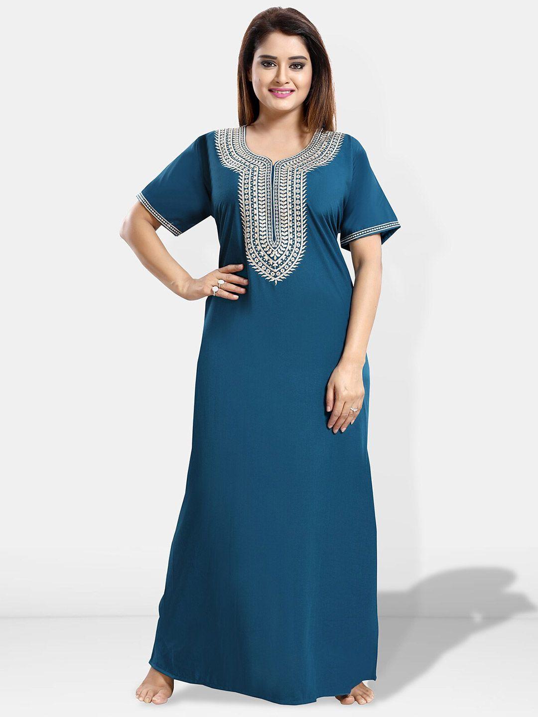 be you ethnic motifs embroidered maxi nightdress