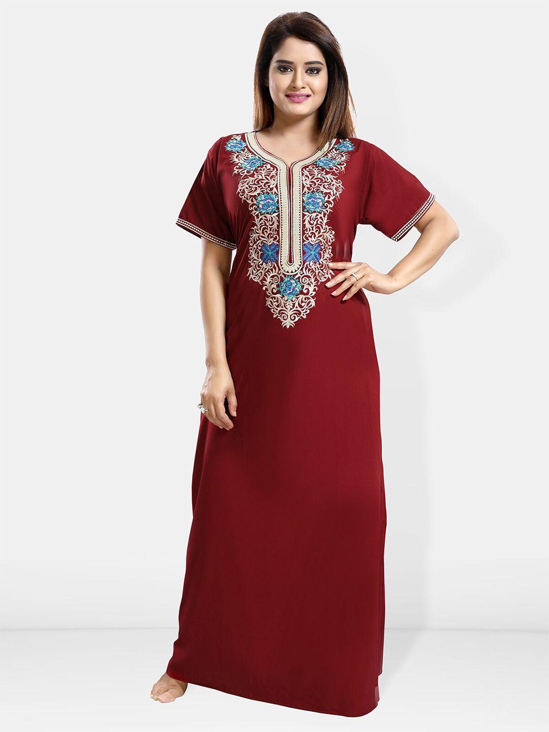 be you ethnic motifs embroidered maxi nightdress