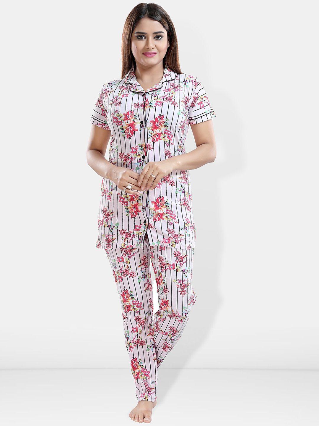 be you floral printed lapel collar night suit