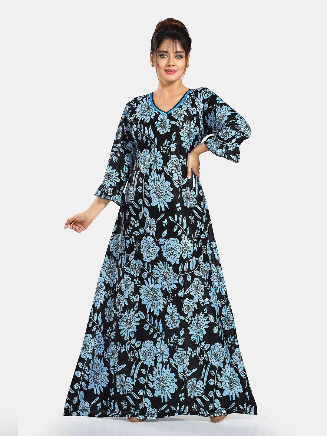 be you floral printed v-neck satin maxi sweat nightdress