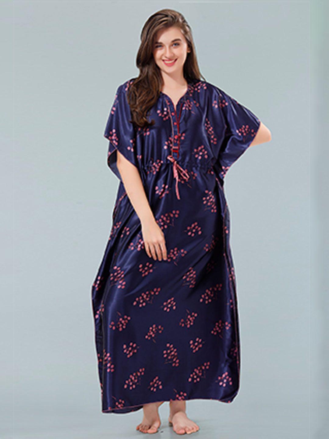 be you navy blue printed maxi kaftan nightdress