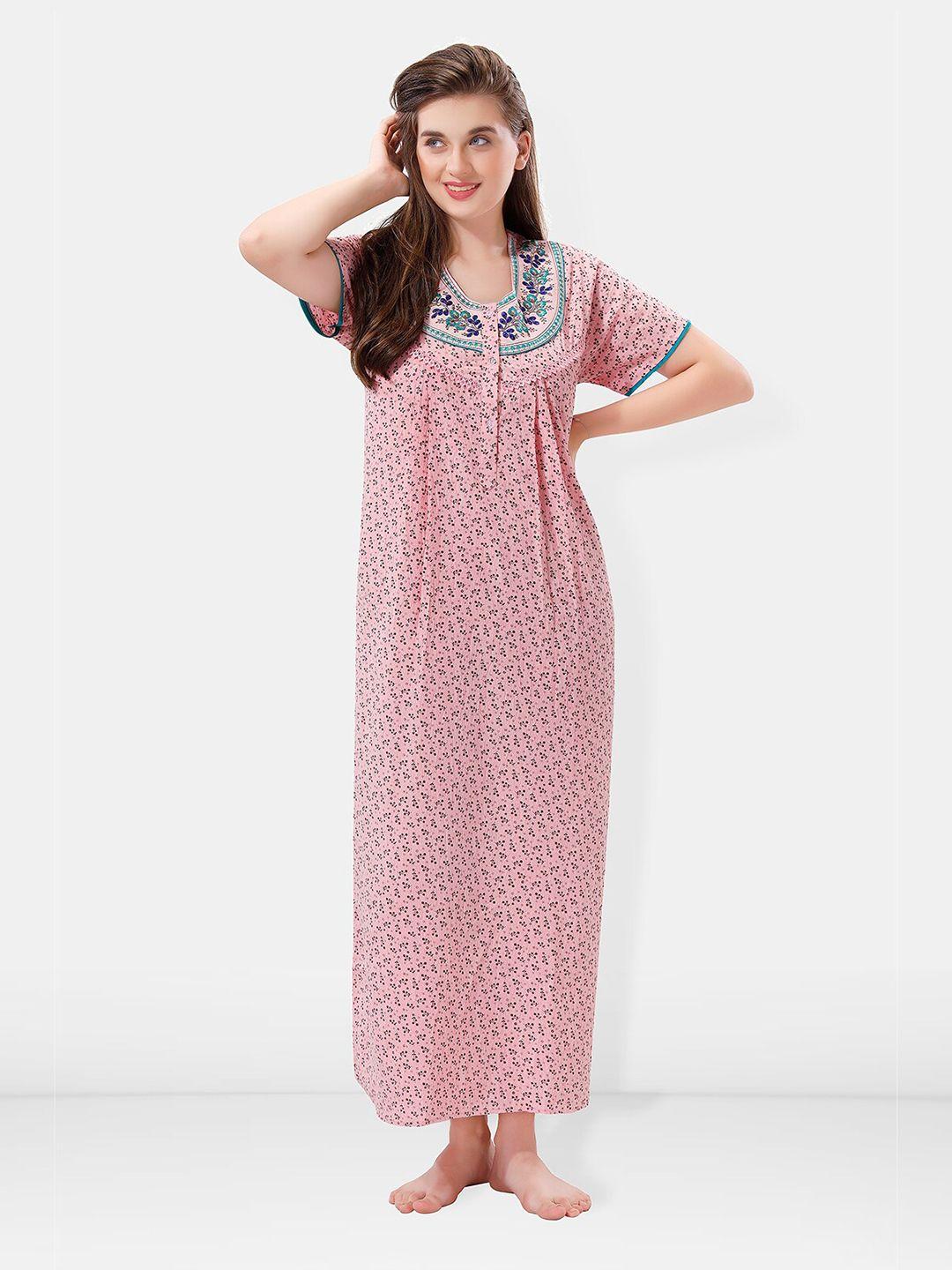 be you pink embroidered maxi nightdress