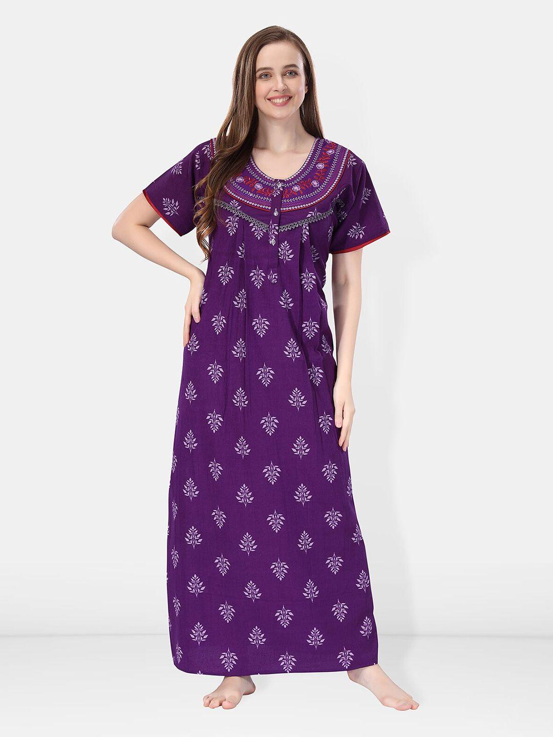 be you purple embroidered maxi nightdress