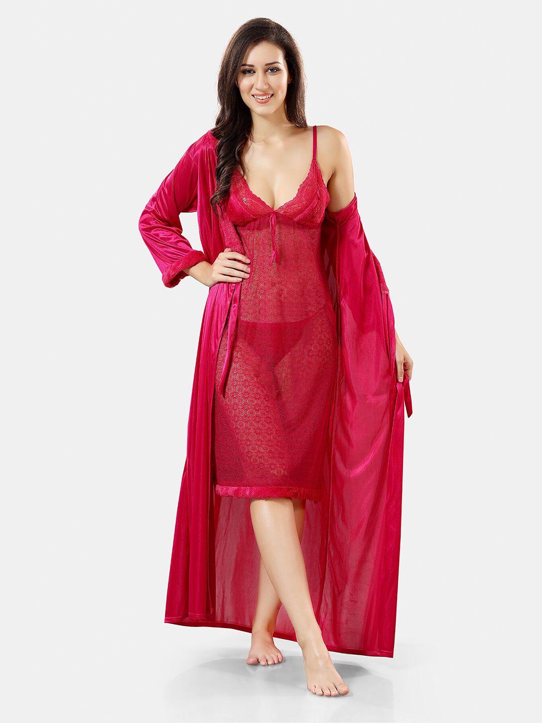 be you shoulder strap net maxi nightdress with satin robe