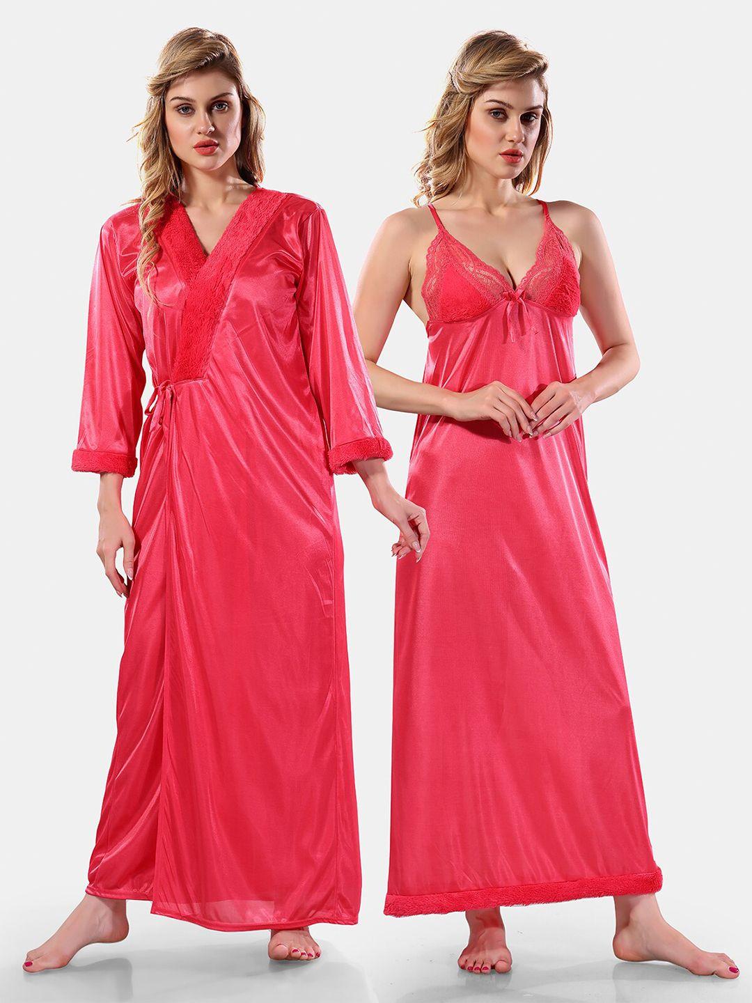 be you v neck lace up details satin maxi nightdress with robe