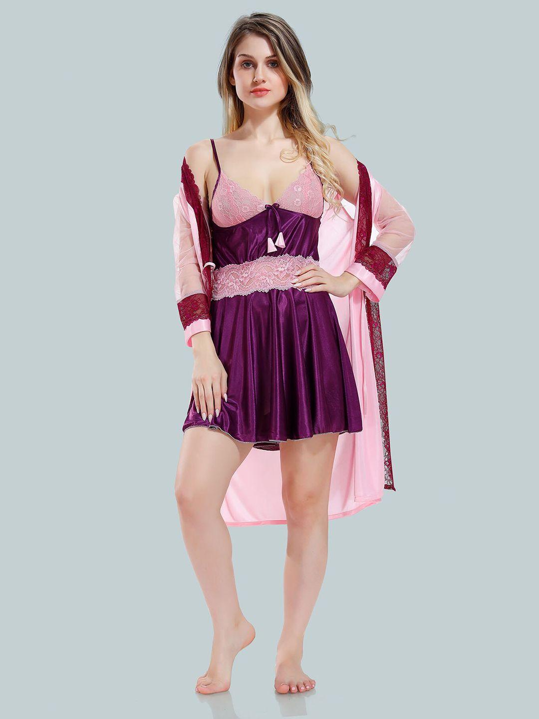 be you v neck lace up details satin nightdress with robe