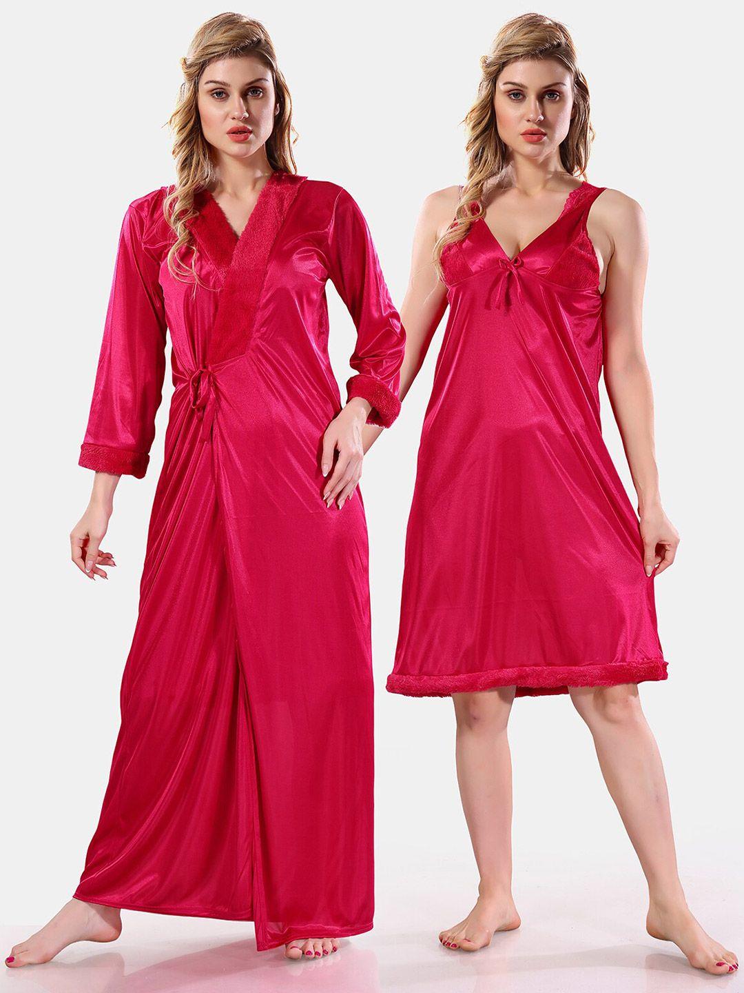 be you v-neck long sleevs satin maxi nightdress with robe