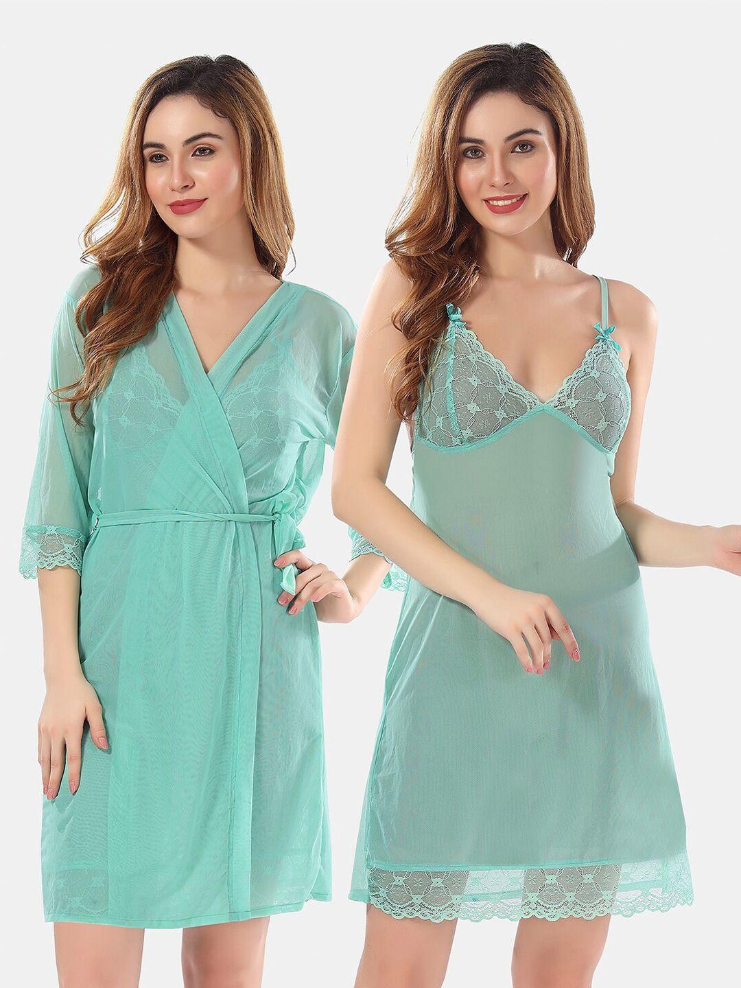 be you v-neck net wrap nightdress with robe