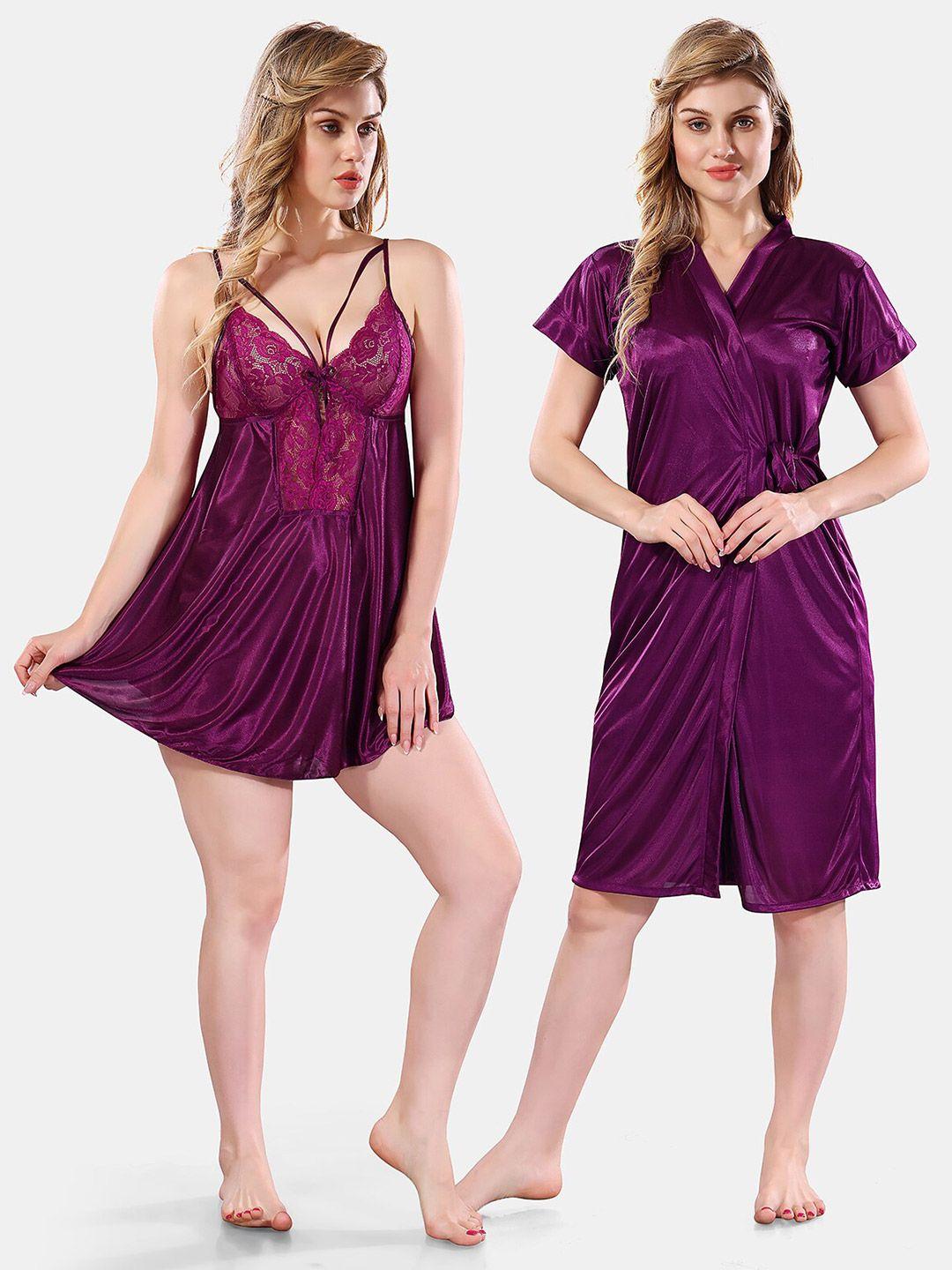 be you v-neck satin baby dolls nightdress with robe