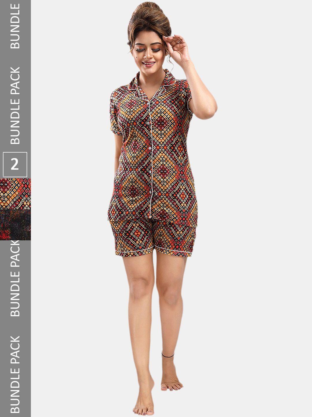 be you women brown & red printed night suit