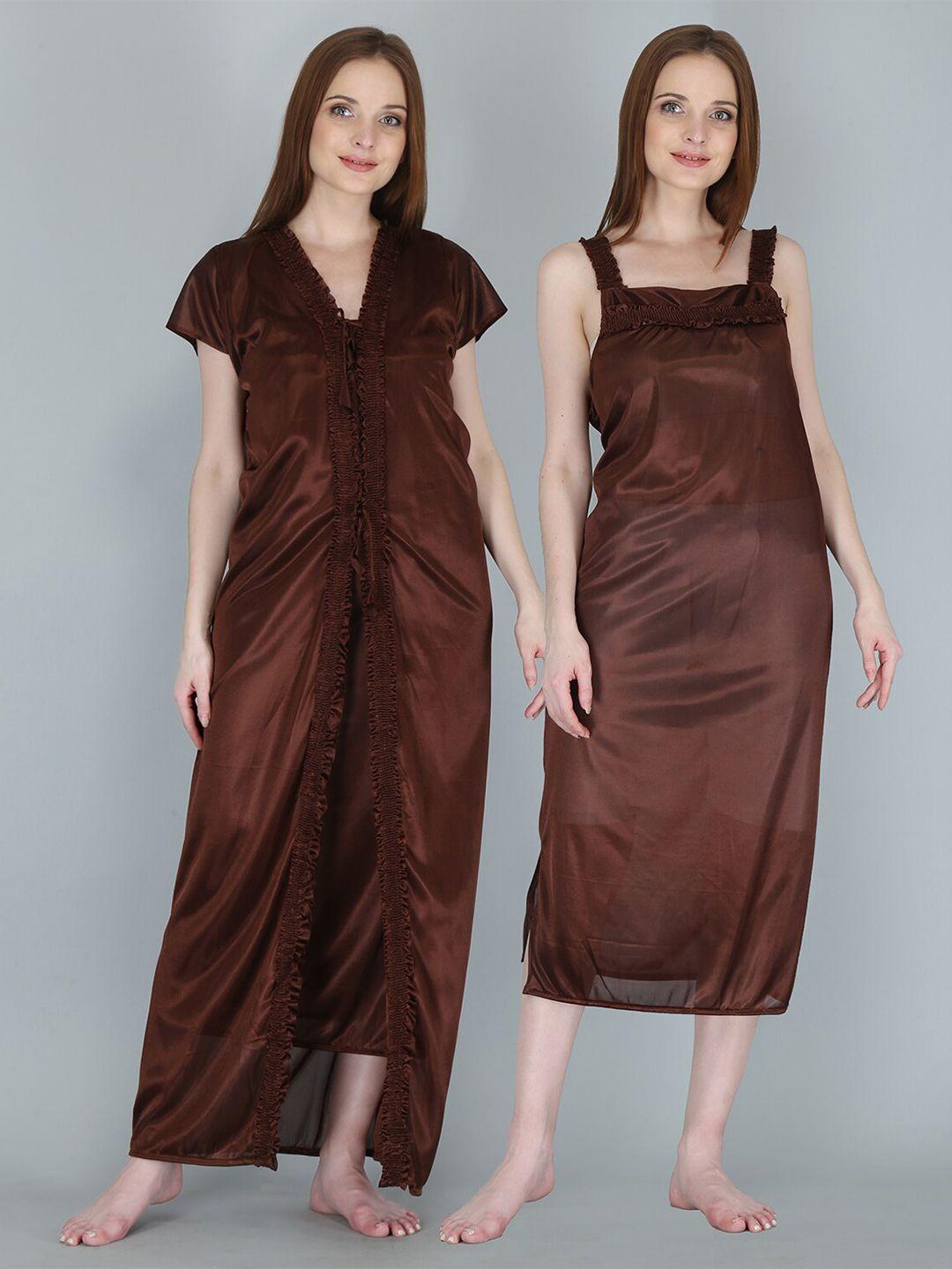 be you women brown maxi nightdress  with robe pack of 2