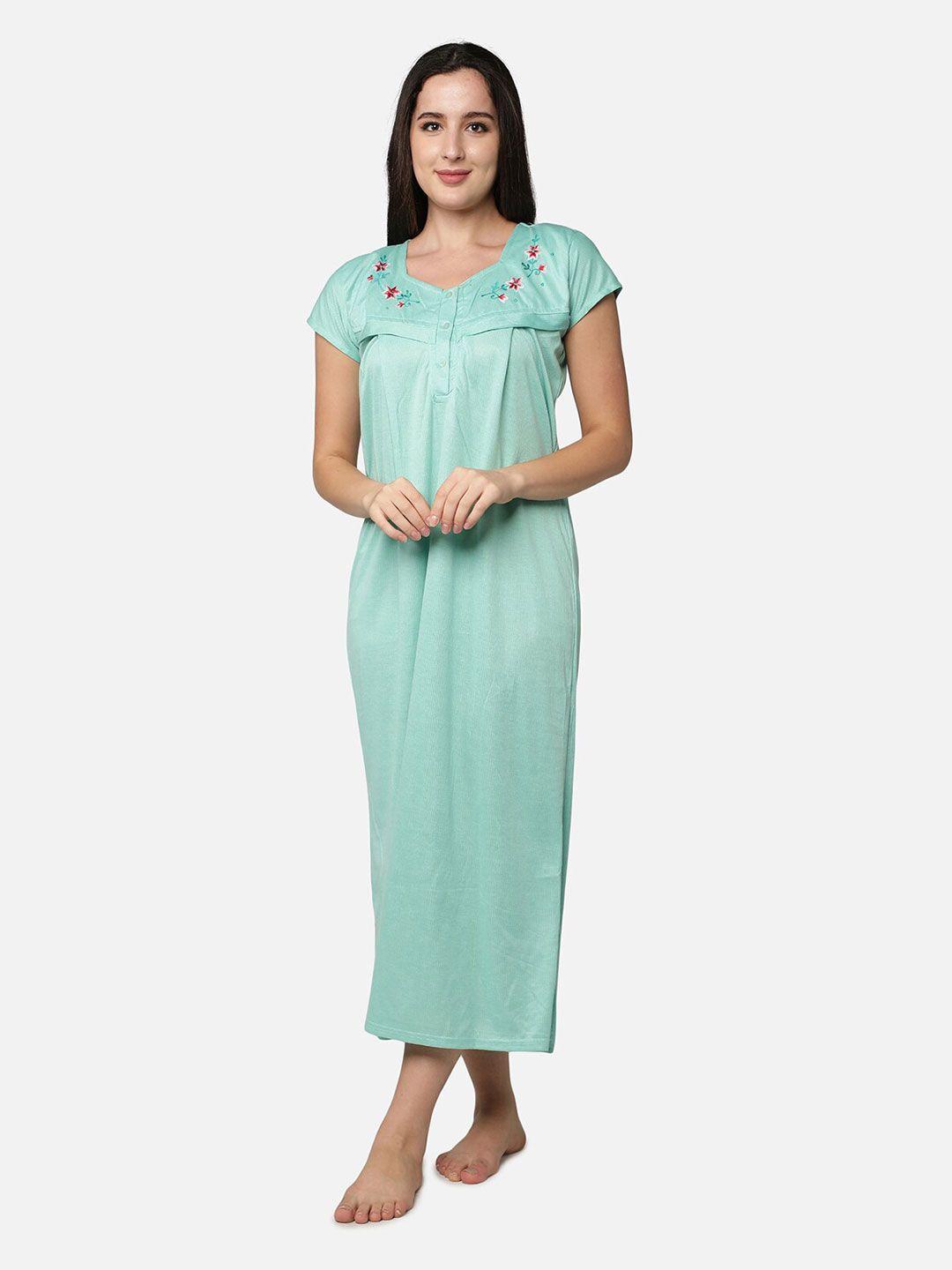 be you women green embroidered maxi maternity nightdress