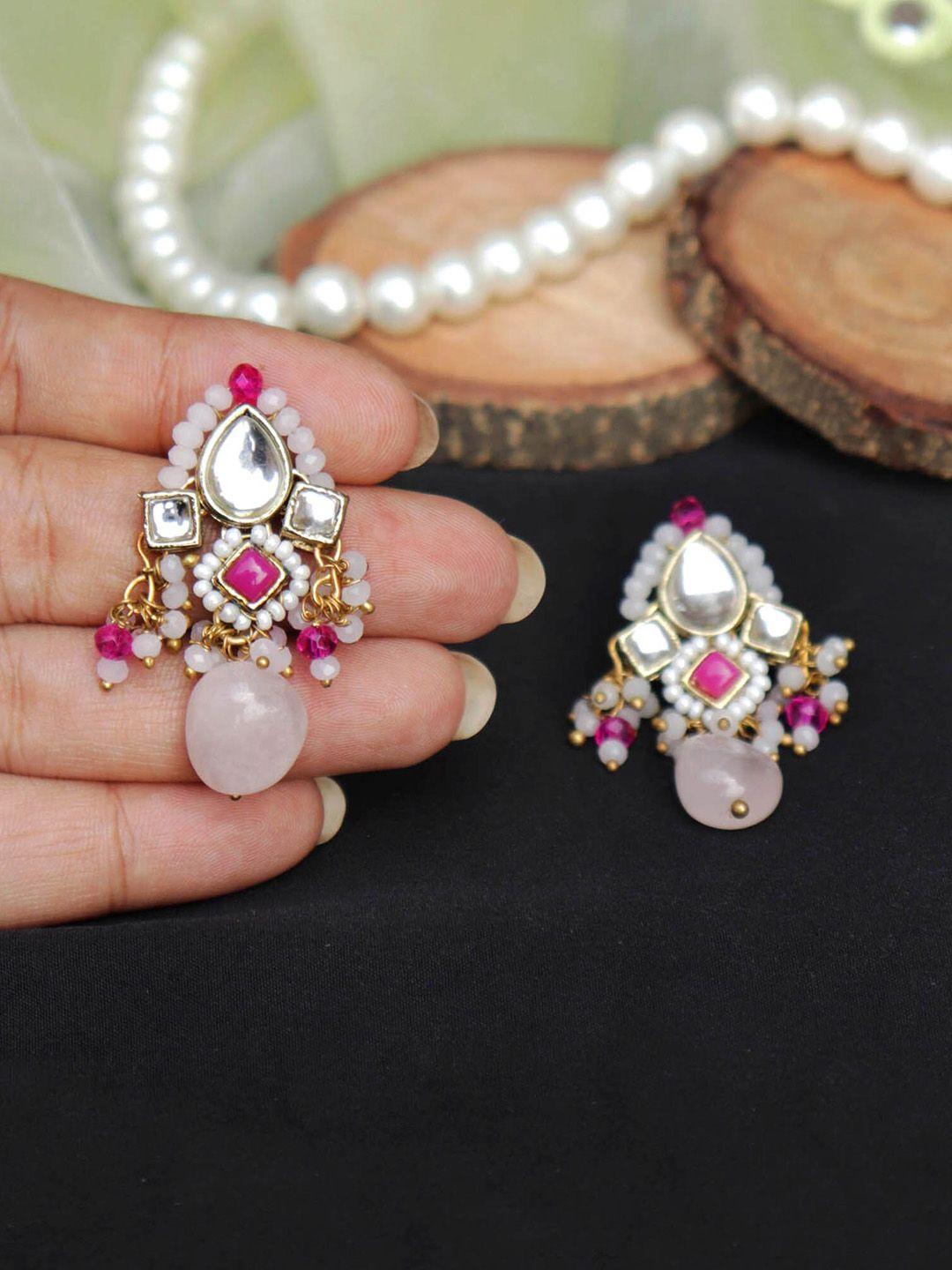 beabhika kundan studded & pearls beaded drop earrings
