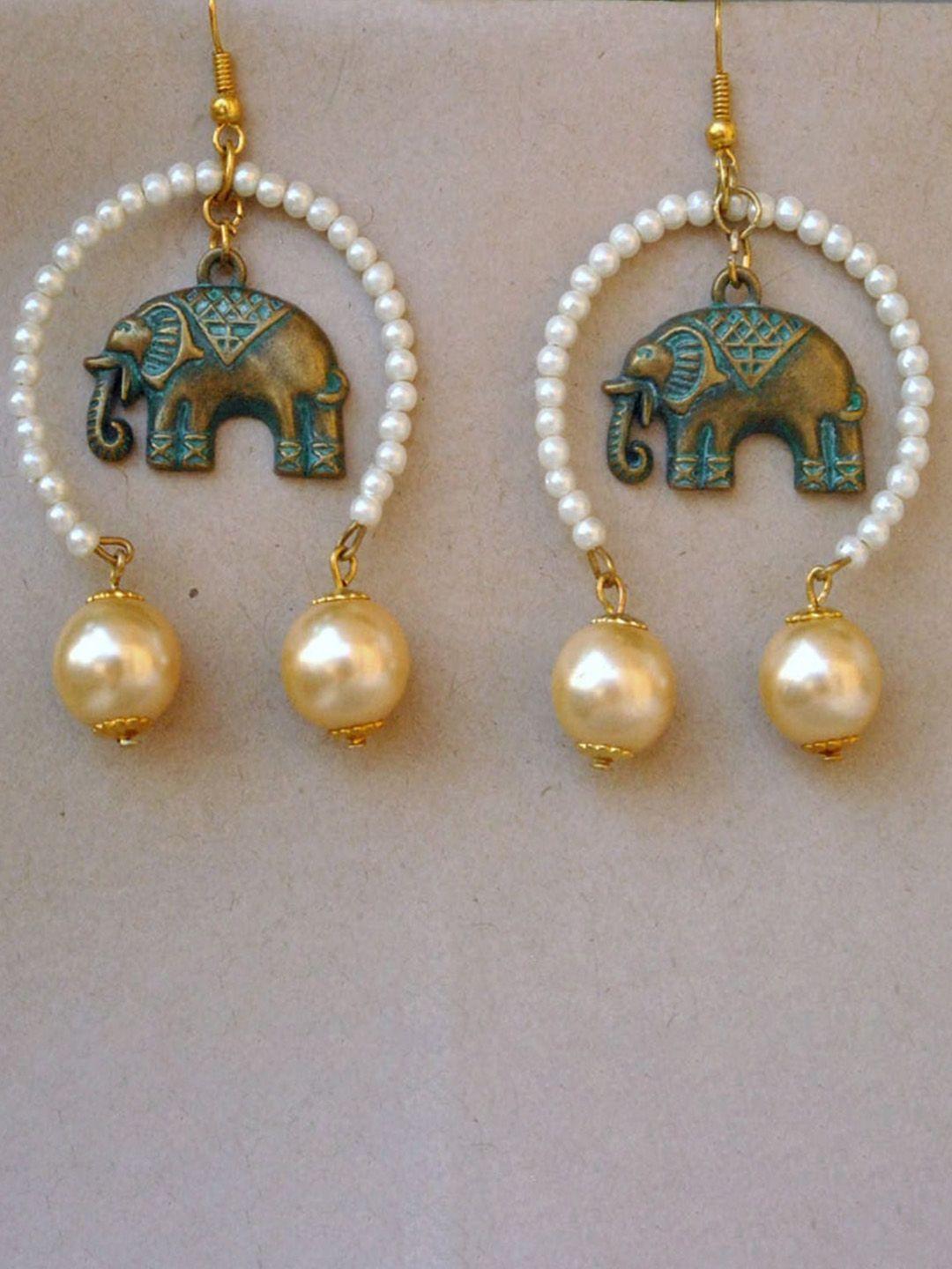 beabhika mastana haathi pearl beaded elephant shaped drop earrings