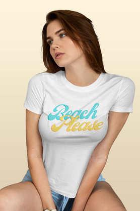 beach please round neck womens t-shirt - white