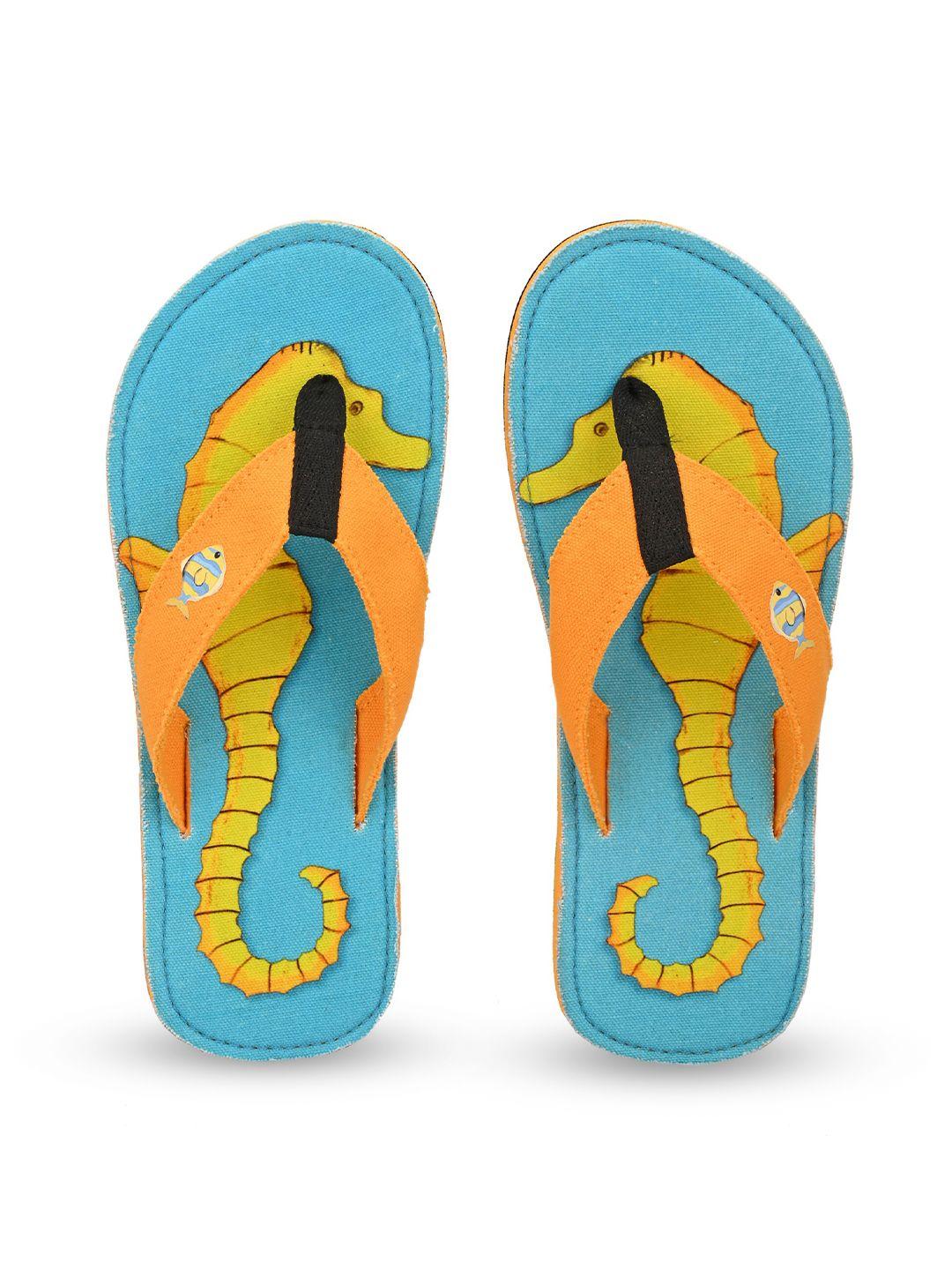 beachcomber blue water men orange & blue printed thong flip-flops