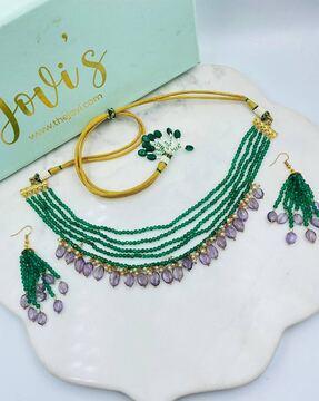 beaded choker necklace & earrings set