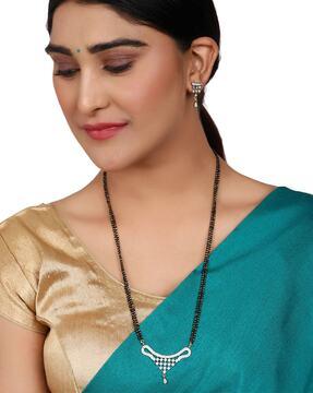 beaded & stone-studded mangalsutra with earrings