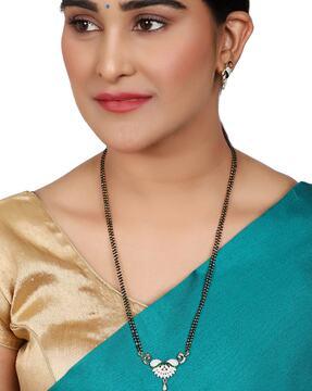 beaded & stone-studded mangalsutra with earrings