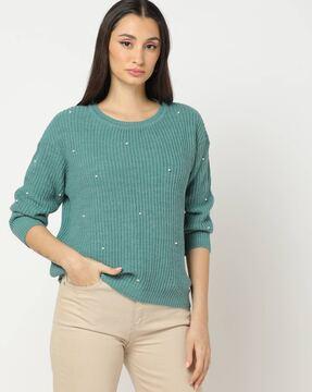 beaded crew-neck pullover