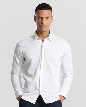 beaded-line slim fit cotton shirt