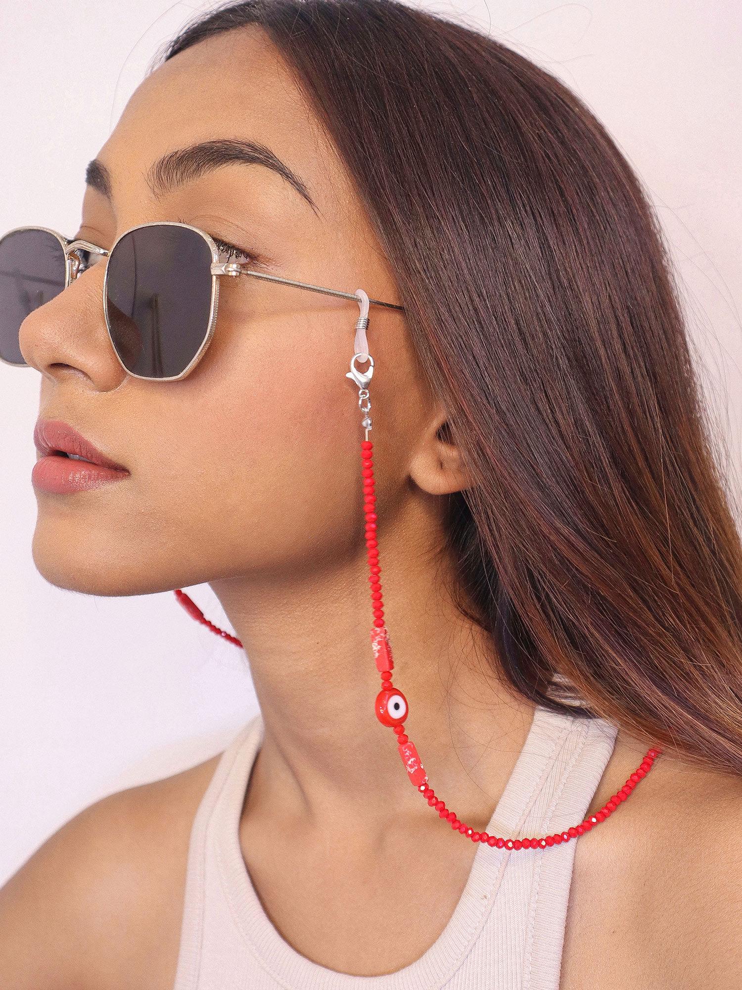 beaded red evil eye sunglass & mask chain