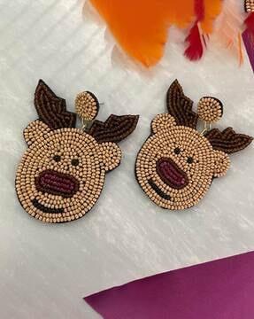 beaded reindeer drop earrings