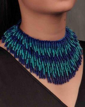 beaded short bib necklace with neck tie-up
