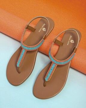 beaded t-strap slip-on sandals