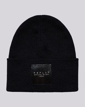 beanie with brand patch