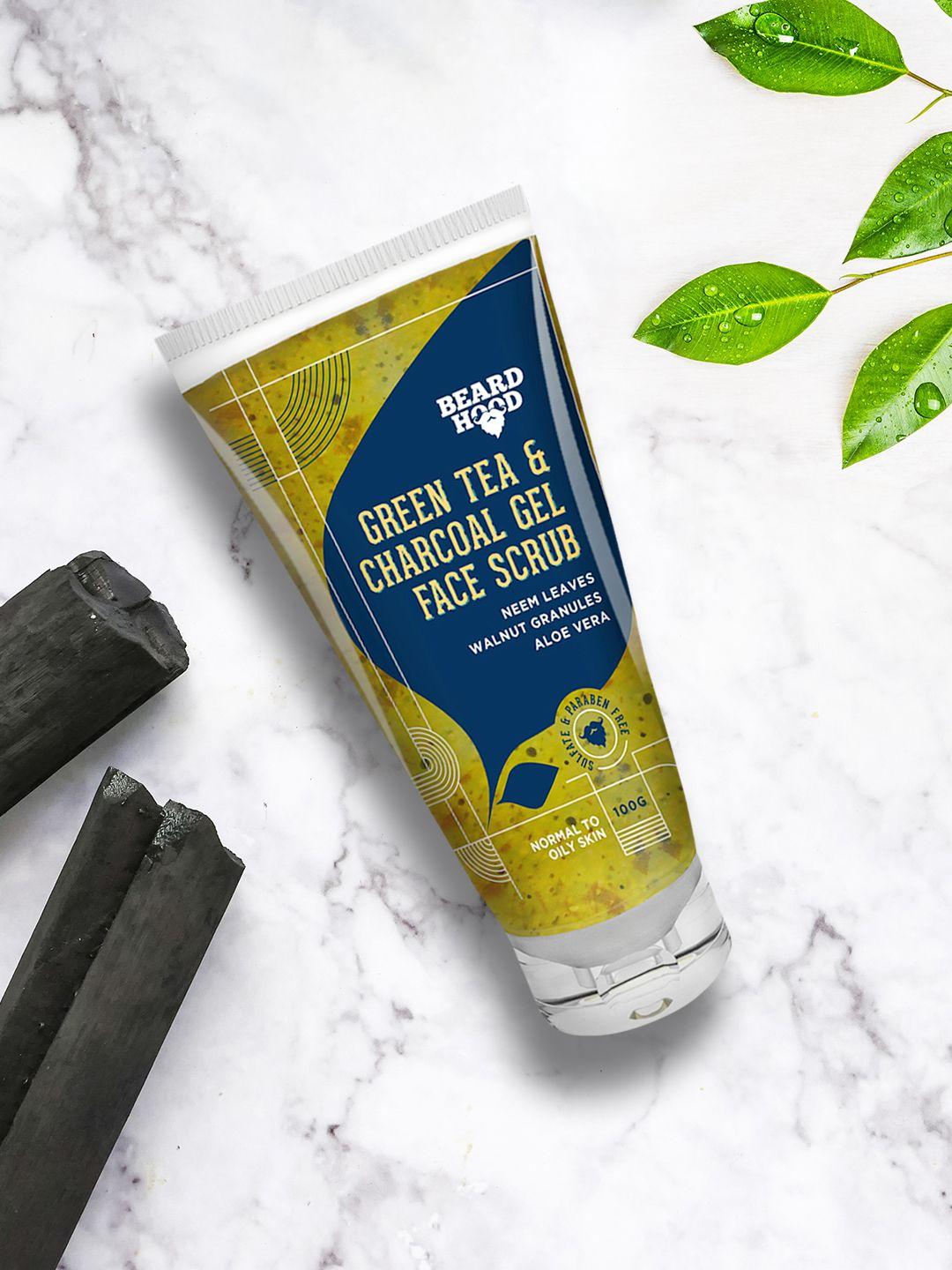 beardhood unisex green tea & charcoal gel face scrub 100g