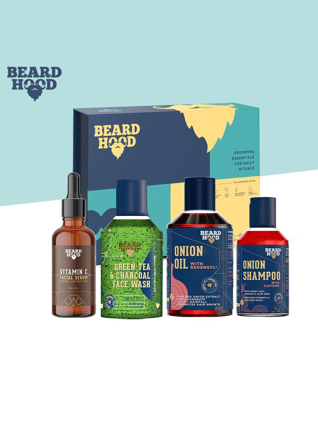 beardhood unisex pack of 4 complete face & hair care kit